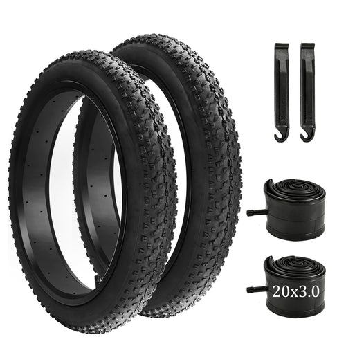 2 Pack 20 x 3.0 Fat Bike Tires and Tubes, Folding 20 Inch Fat Tire Set 76-406 with Tire Levers, 20x3.0 Ebike Replacement Tires f