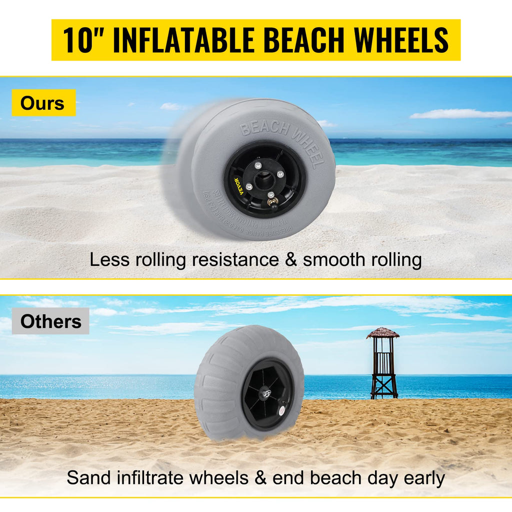 Vevor Beach Balloon Wheels, 9'' Replacement Sand Tires, Pvc Cart Tires For Kayak Dolly, Canoe Cart And Buggy W/Free Air Pump, 2-