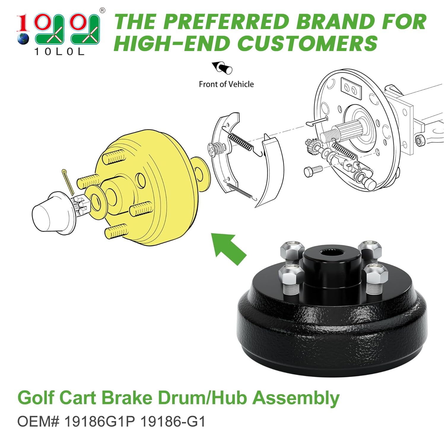 10L0L Golf Cart Brake Drum Hub Assembly (Electric) For Ezgo Txt Replaces Oem# 19186G1P, 2-Pack