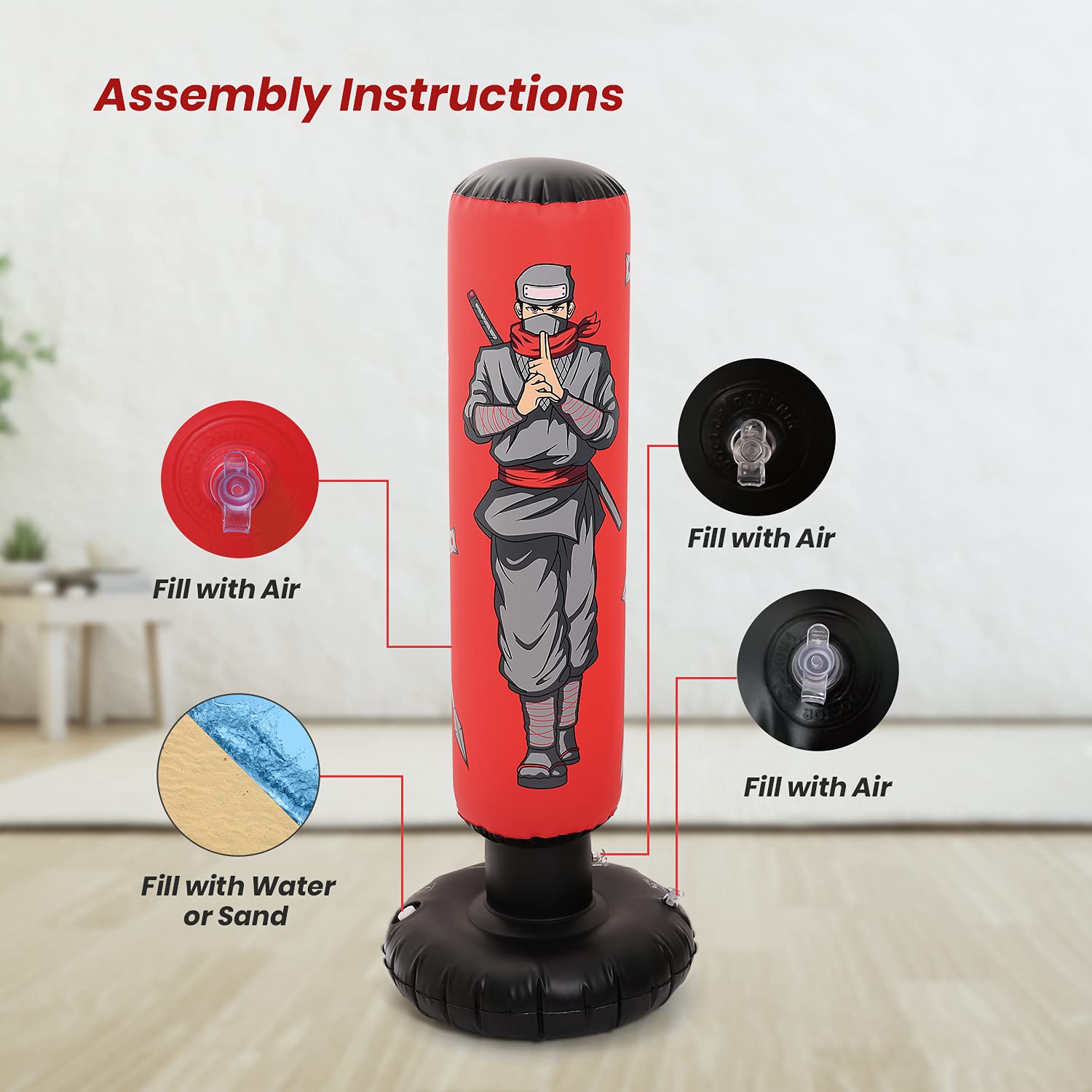 47 Kids Punching Bag with Boxing Gloves - Inflatable Boxing Bag for Boys & Girls, Standing Training Toy for Fitness & Stress Rel