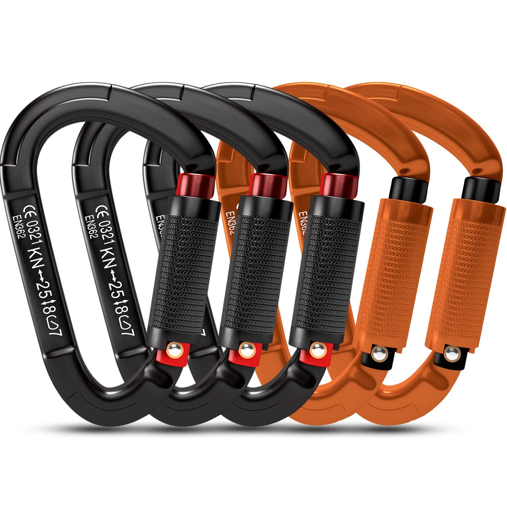 Fvw 5Pack Heavy Duty Climbing Carabiners, 25Kn Auto Locking Rock Climbing Carabiners Clips For Hammocks, Swing, Locking Dog Leas