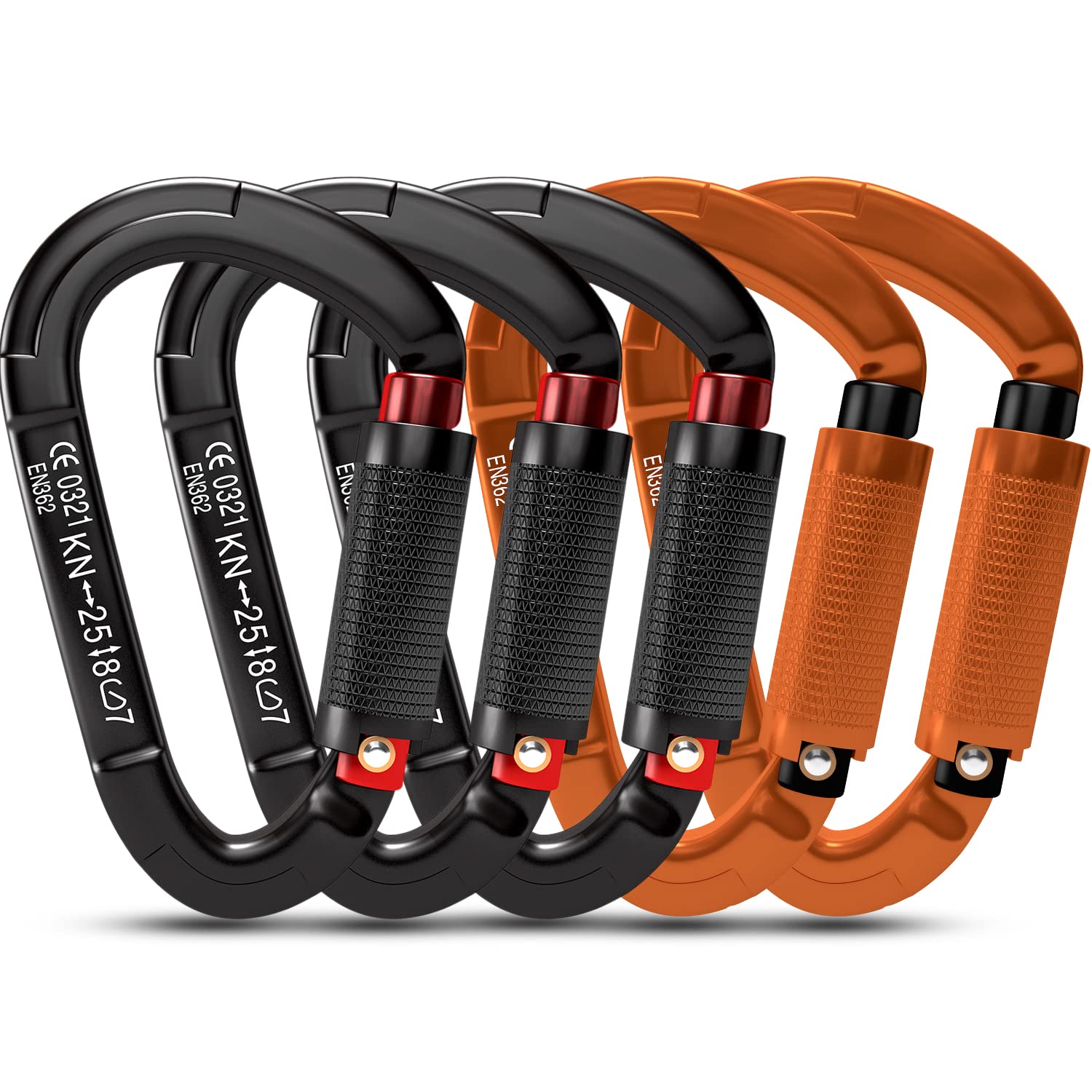 Fvw 5Pack Heavy Duty Climbing Carabiners, 25Kn Auto Locking Rock Climbing Carabiners Clips For Hammocks, Swing, Locking Dog Leas