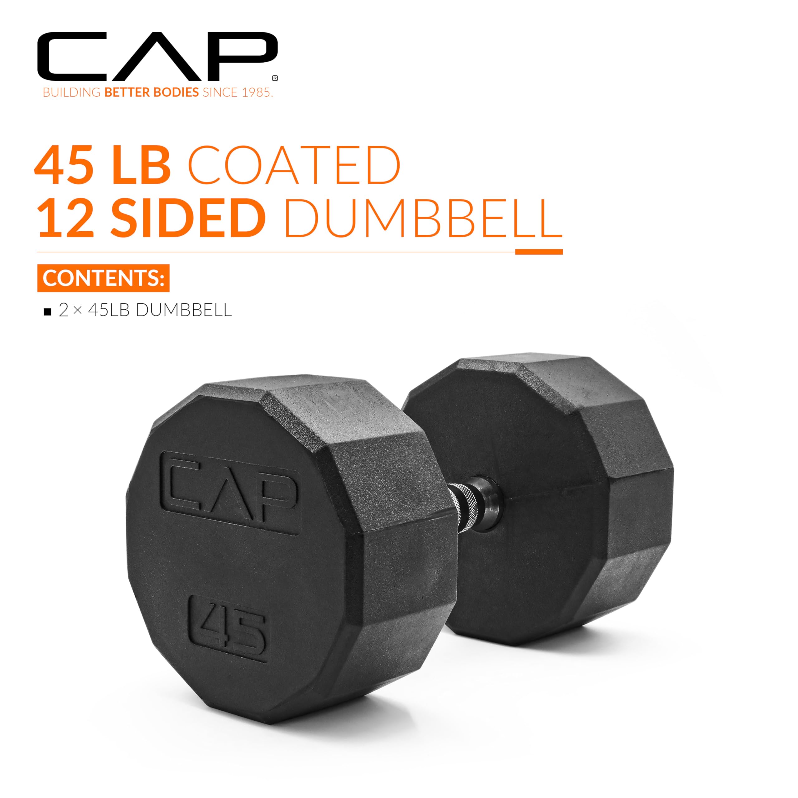 CAP Barbell 12-Sided Coated Dumbbell with Chrome Handle, Pair, 45 LB