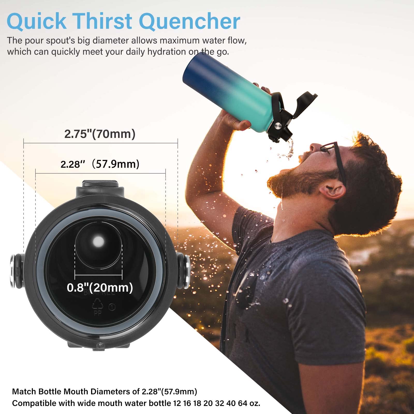 Eiposau Auto Flip Lid For Hydro Flask Wide Mouth, Great Spout Lid For Simple Modern, Takeya, Iron Flask And Other Brands, Replac