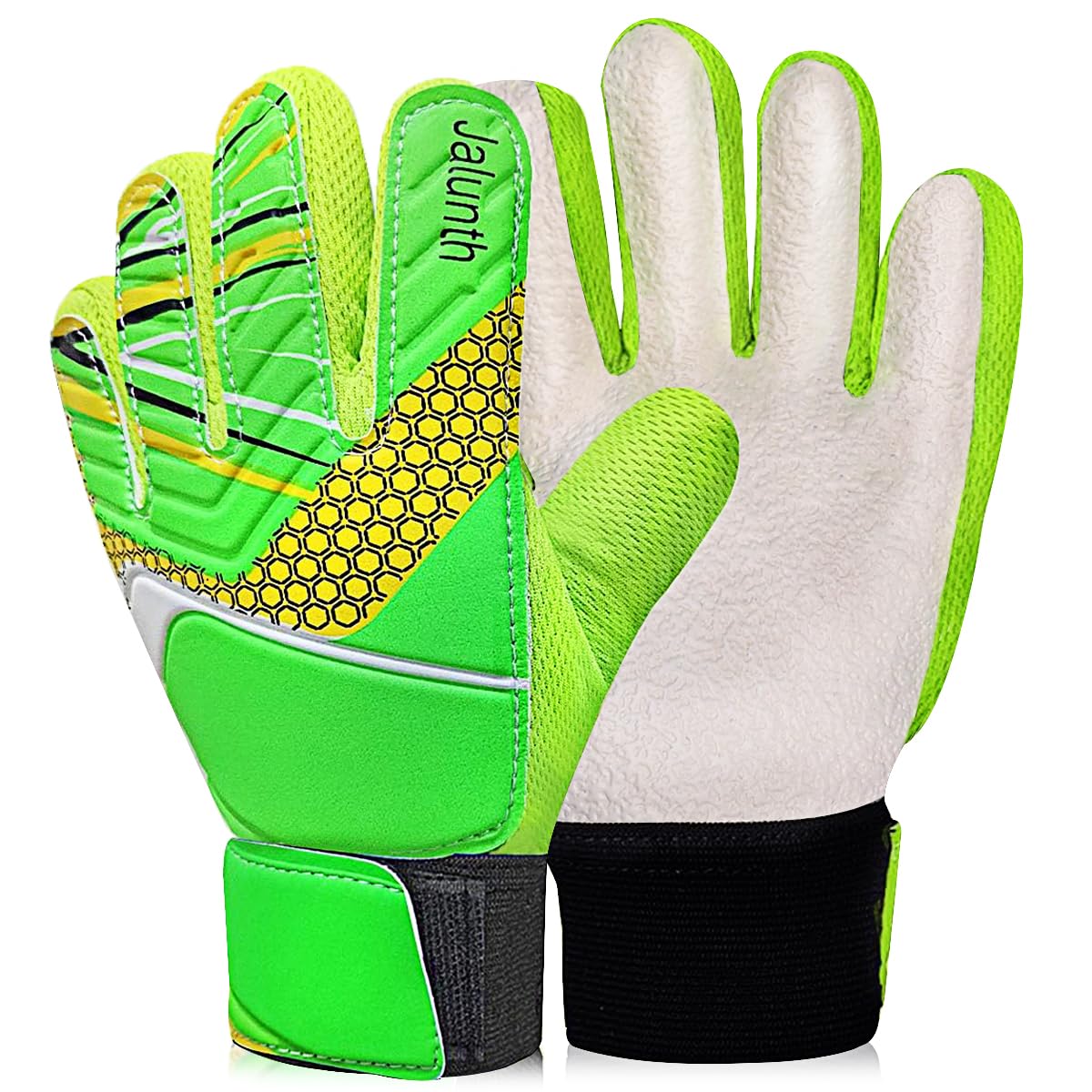 Jalunth Kids Youth Soccer Goalkeeper Goalie Gloves Boys Girls Goal Keeper Field Player Glove Ages 9-10 Years Old Green White Ant