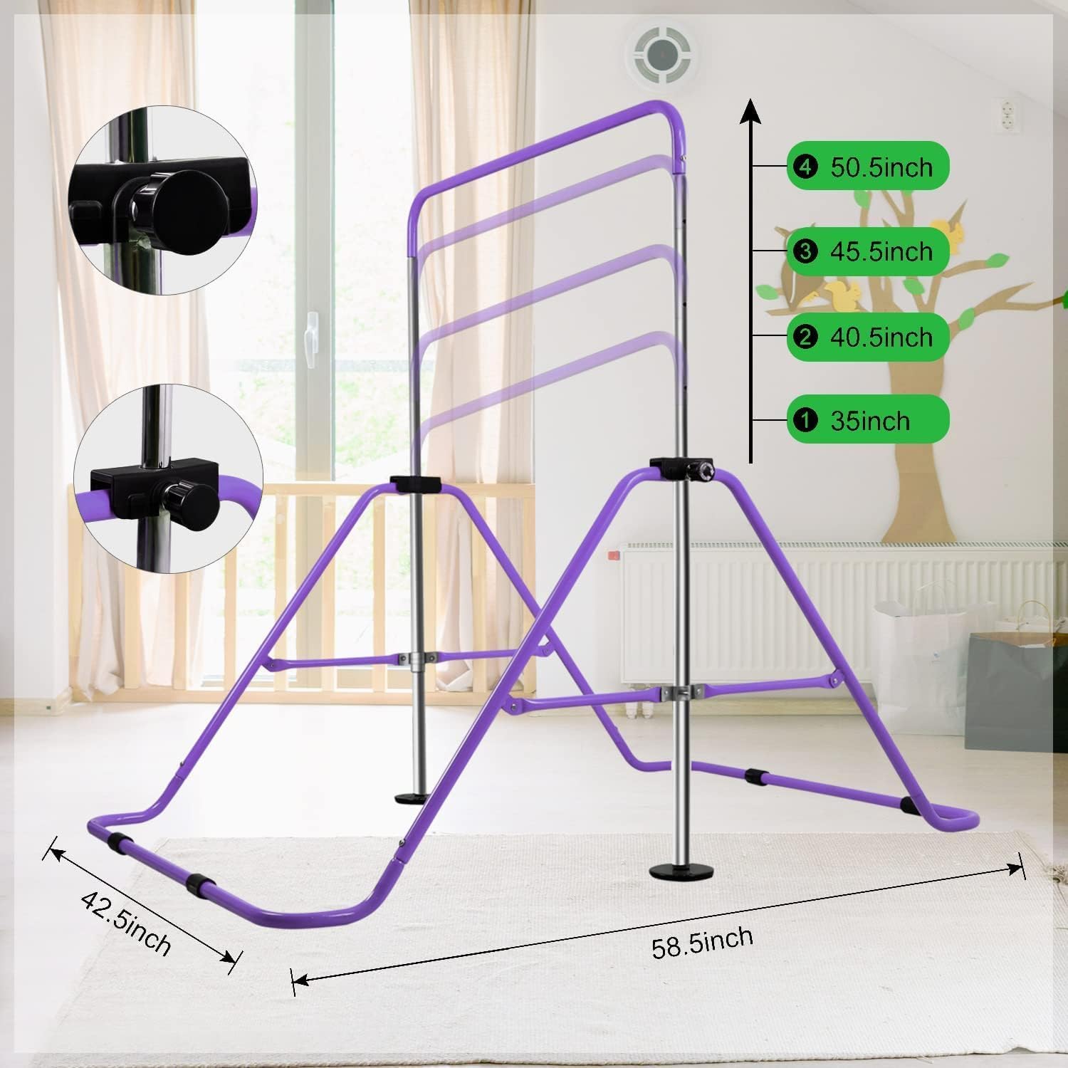 Yeego Direct Gymnastics Bar With Rings,Gymnastics Bar For Kids Ages 3-12,Foldable Gymnastics Bar,Kids Gymnastics Bar Expandable