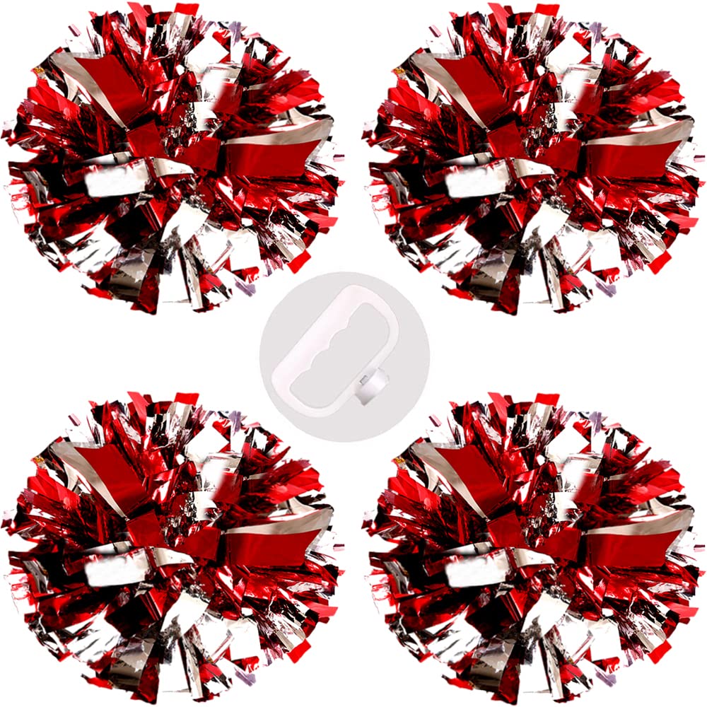 Puzine 4Pack 13'' Cheerleading Pom Poms With New Handle For Team Spirit Sports Dance Cheering Kids Adults 100G (4 Pack Red And S