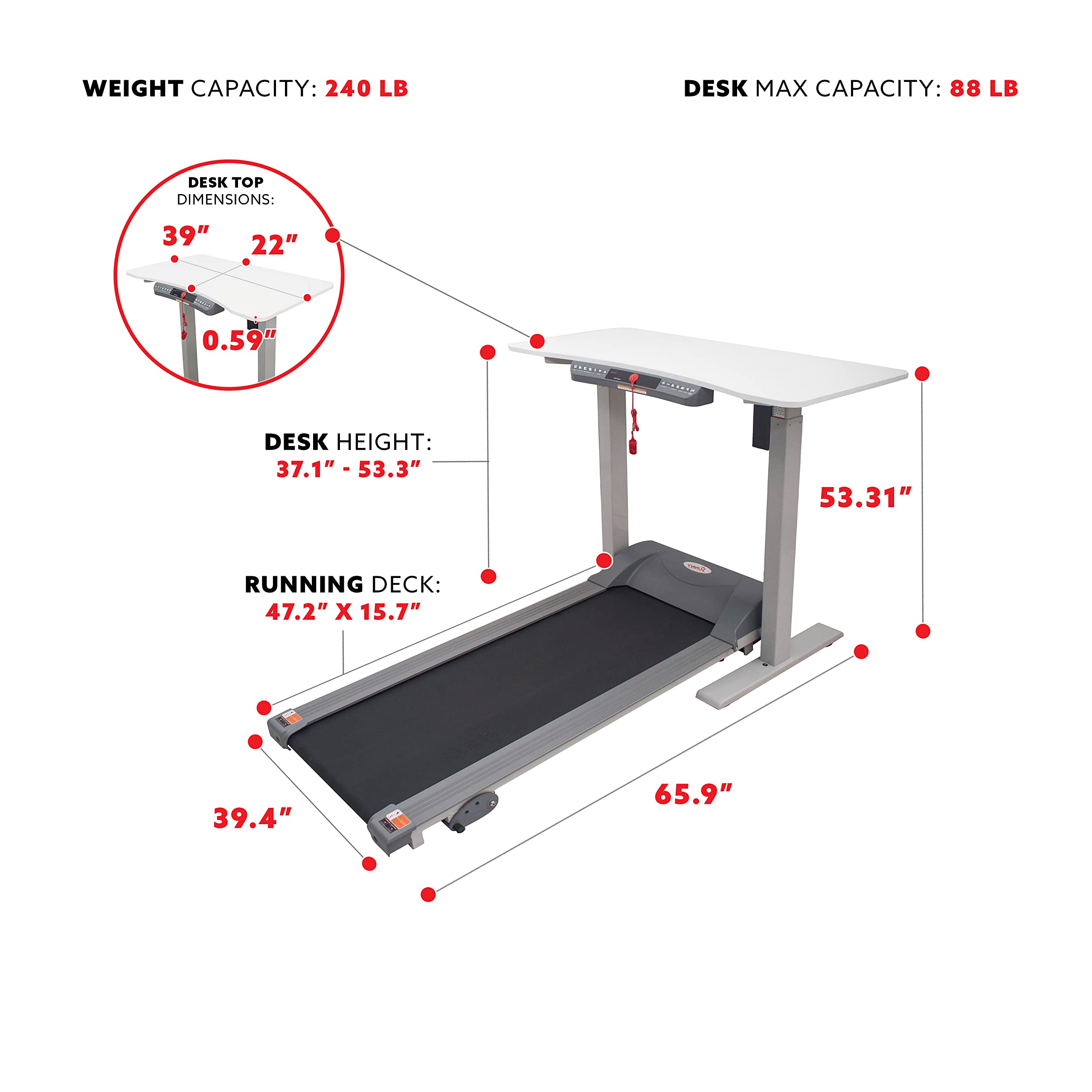 Sunny Health & Fitness Treadmill With Detachable Automated Desk - Sf-Td7884,Black/White