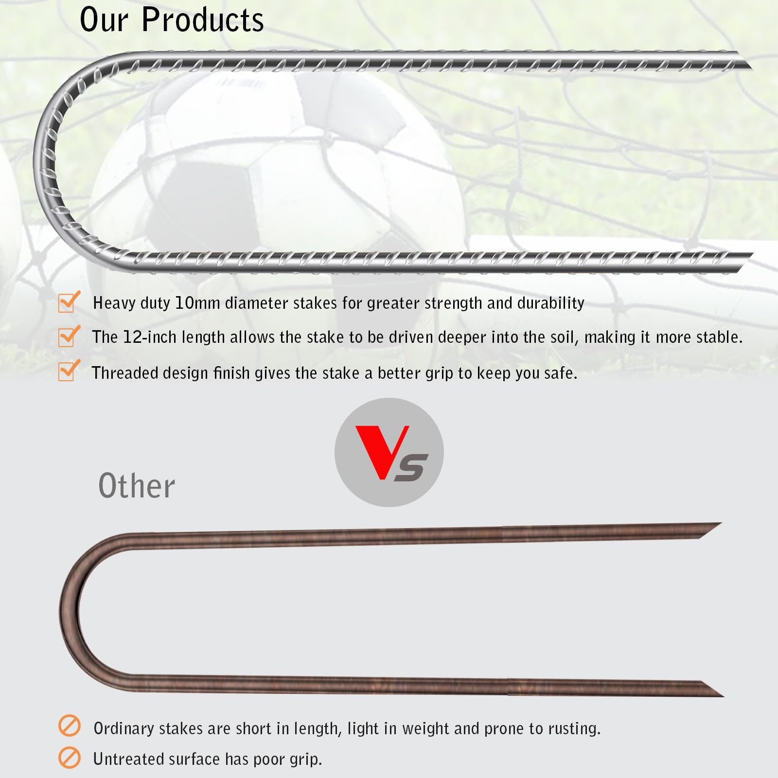 Trampoline Stake, U Shape Ground Stakes, Galvanized Rebar Stakes 12 Inch, (10 Pack) Trampoline Ground Stake, Ideal For Securing