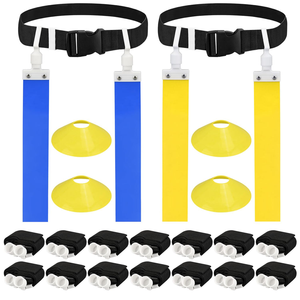 Dkovn Flag Football Belt, 1/2/4/10/14Pcs Adjustable Flag Football Belt With Belt And Flags, For Kids, Youths, Adults(14Pcs, Blue