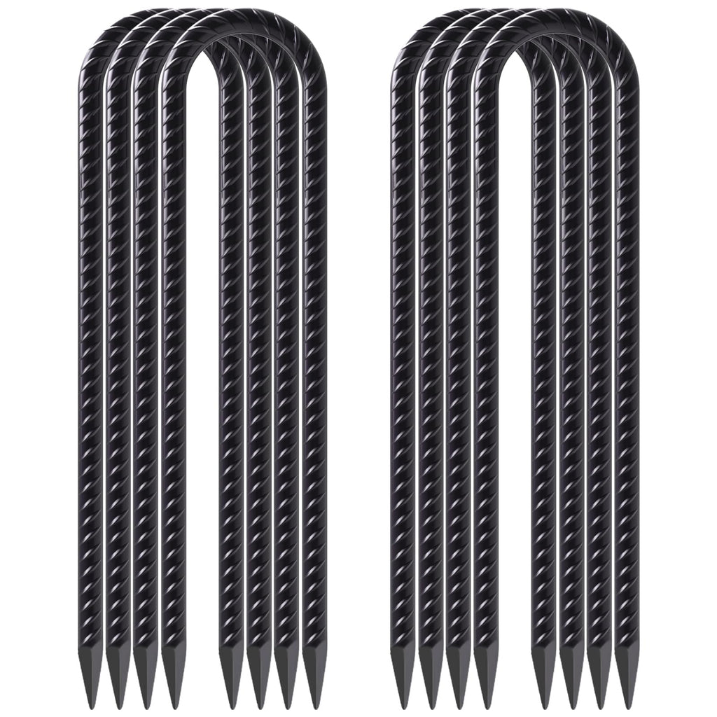 Windstake 12 Inch U Shape Rebar Stakes, 8Pcs Black Rebar Hook, Heavy Duty Trampoline Wind Anchors Stakes For Camping Tents, Socc