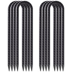 Windstake 12 Inch U Shape Rebar Stakes, 8Pcs Black Rebar Hook, Heavy Duty Trampoline Wind Anchors Stakes For Camping Tents, Socc