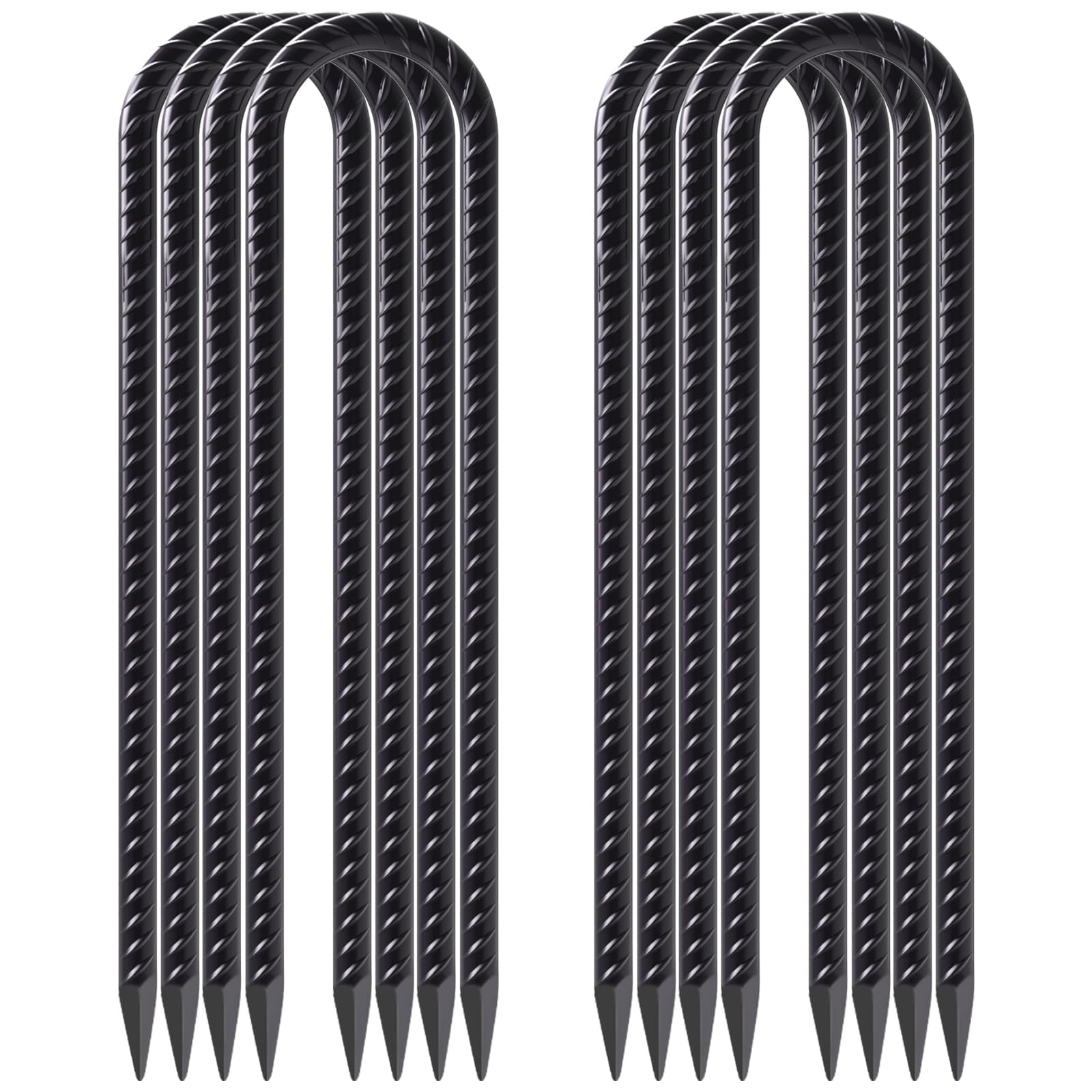 Windstake 12 Inch U Shape Rebar Stakes, 8Pcs Black Rebar Hook, Heavy Duty Trampoline Wind Anchors Stakes For Camping Tents, Socc