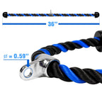 Yes4All Deluxe Blue Black Tricep Rope 36 Inches Black Cable Attachment, Pulley System Gym Pull Down Rope With Carabiner, Exercis