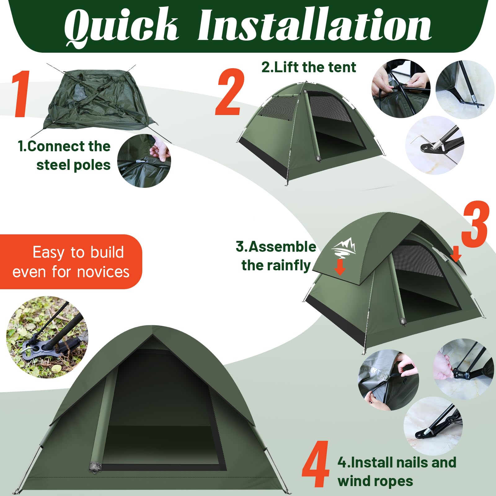 Tents For Camping 3-4 Person With Rainfly, Camping Tents Waterproof Windproof, Not Crowded For 2 Person Camping Tent, Outdoor Do