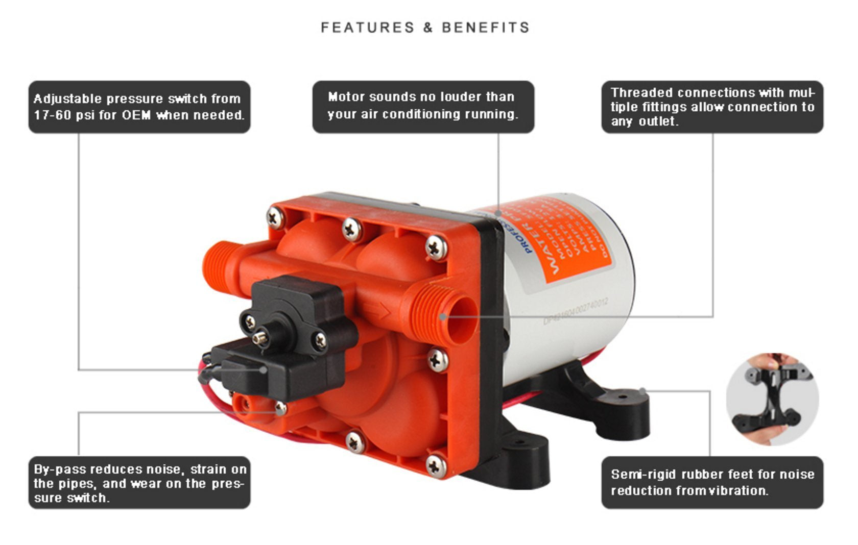 Seaflo 42 Series Diaphragm Pump With Bypass For Reduced Cycling 12V/24V 3.0Gpm 55Psi (12 Volts)