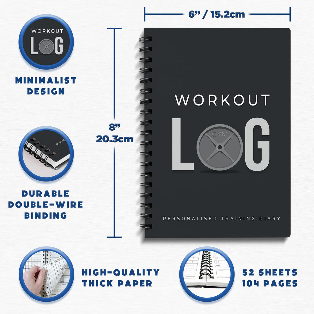 Workout Planner For Daily Fitness Tracking & Goals Setting - 4 Pack, A5 Size, 6    X 8   , Charcoal Gray - Improved Thicker Cove