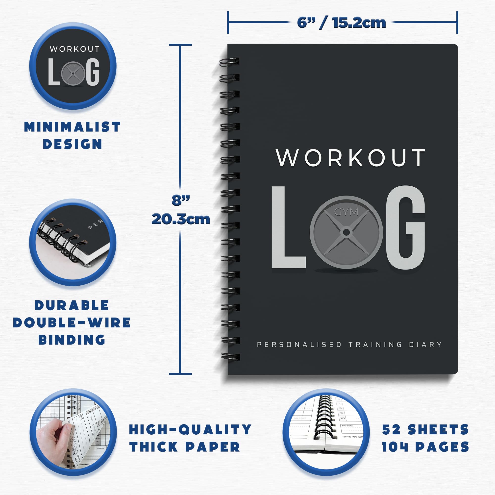 Workout Planner For Daily Fitness Tracking & Goals Setting - 4 Pack, A5 Size, 6    X 8   , Charcoal Gray - Improved Thicker Cove