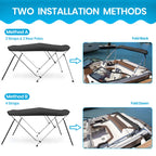 Naviskin Dark Grey 3 Bow 6 'L X 46 '' H X 61 ''-66 '' W Bimini Top Cover Includes Mounting Hardwares,Storage Boot With 1 Inch Al