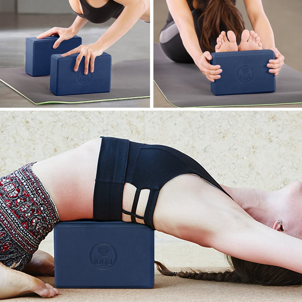 Iuga Yoga Block 2 Pack With Yoga Strap, High Density Yoga Blocks 9   X6   X3   To Improve Strength, Flexibility And Balance, Lig
