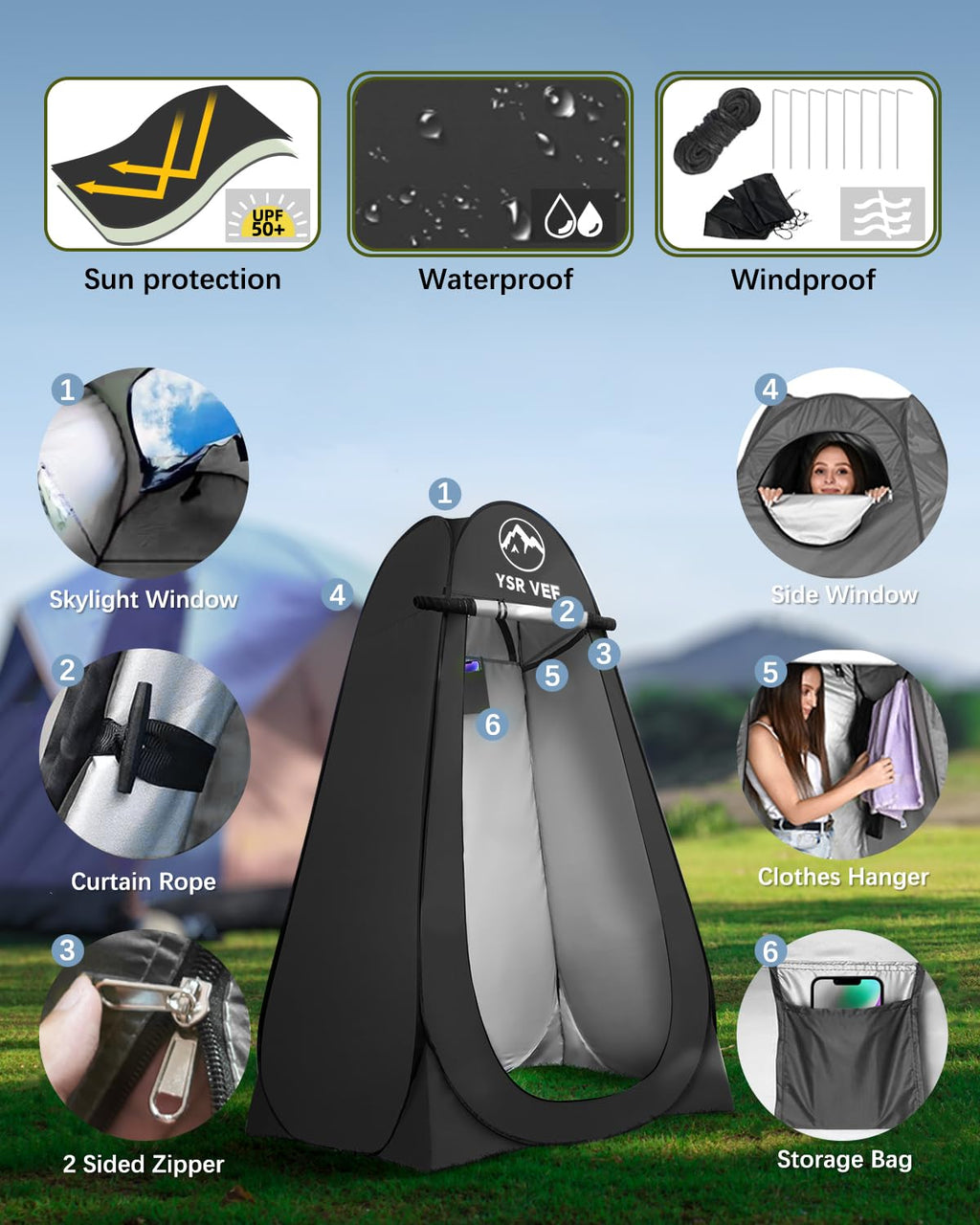 Camping Toilet With Pop-Up Privacy Tent And Liquid Waste Gel, Portable Toilet With Large Tent And Camping Lantern, Ergonomic Pot