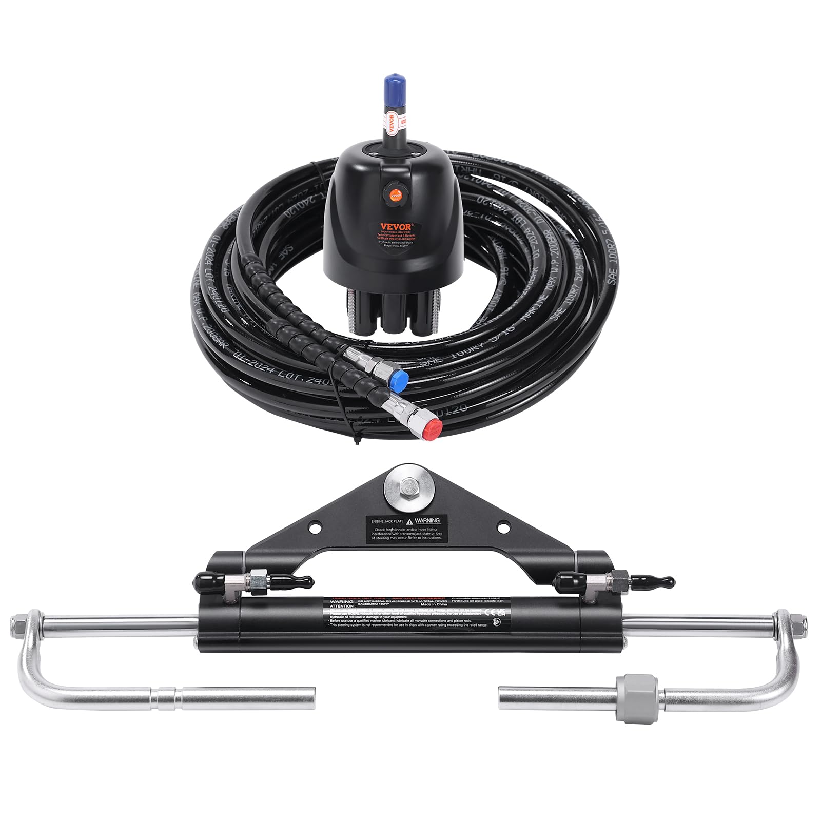 VEVOR Hydraulic Outboard Steering Kit, 150HP, Marine Boat Hydraulic Steering System, with Helm Pump Two-Way Lock Cylinder and 24