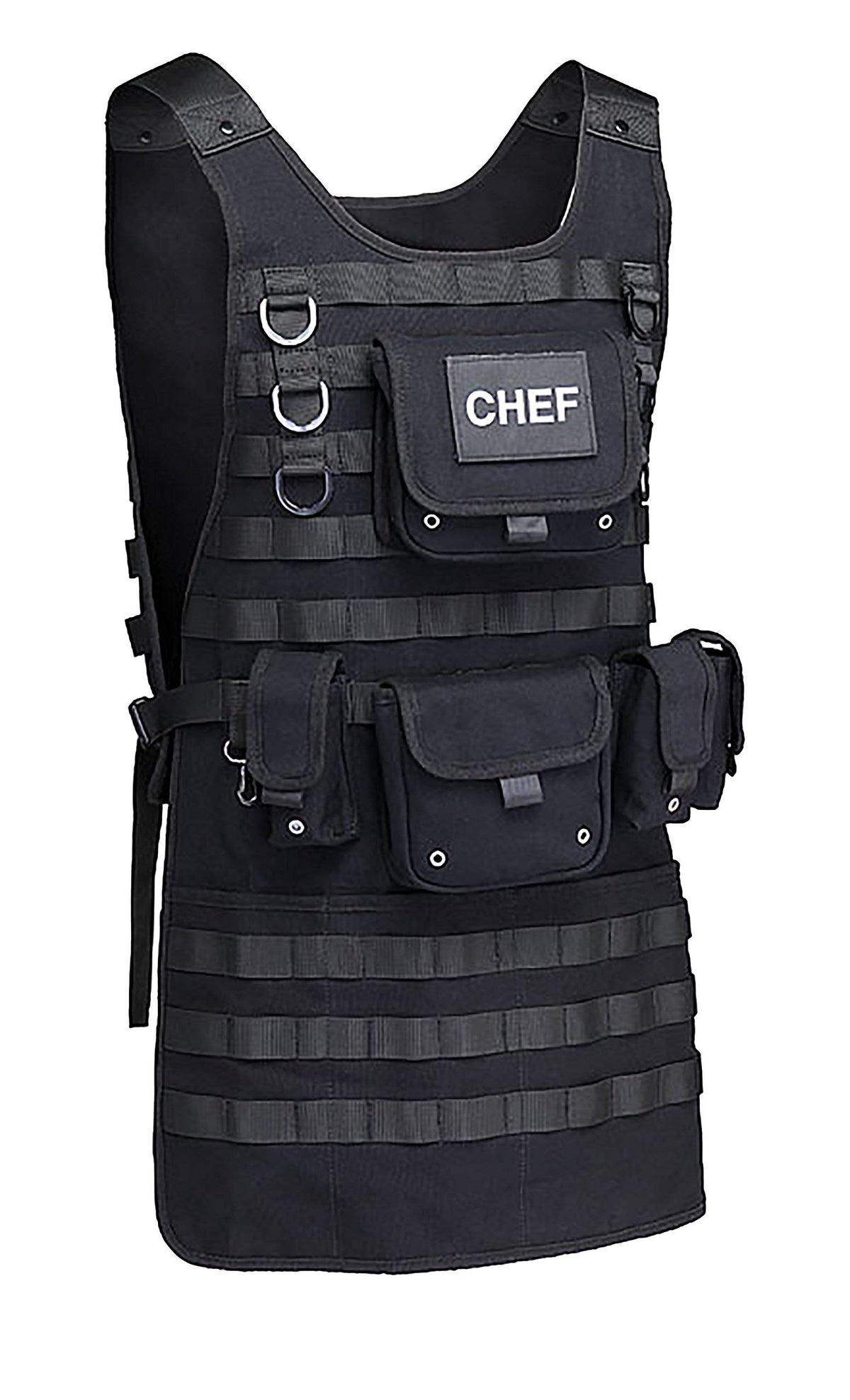 ThinkGeek Tactical Molle Apron  2 Large Pouches and 3 Smaller Pouches, Front and Back Removable Patch with Adjustable Side Stra