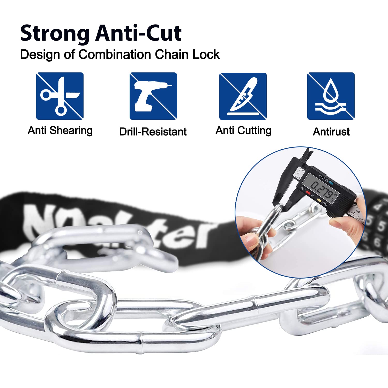 Ndakter Bike Chain Lock, 5 Digit Combination Heavy Duty Anti Theft Bicycle Chain Lock, Security Resettable Bike Locks For Bike,