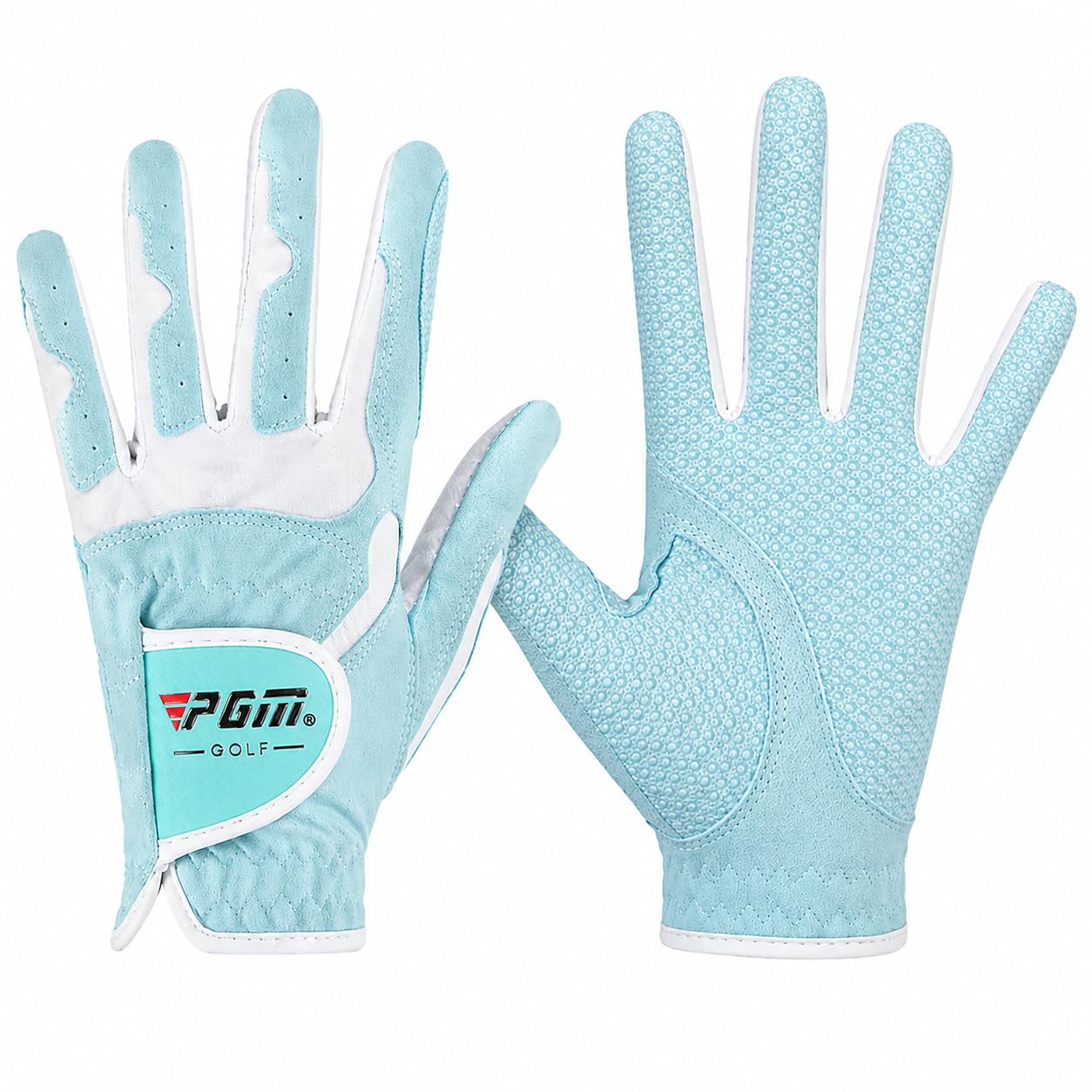 PGM Womens Golf Glove One Pair, Improved Grip System, Cool and Comfortable (Blue, L)