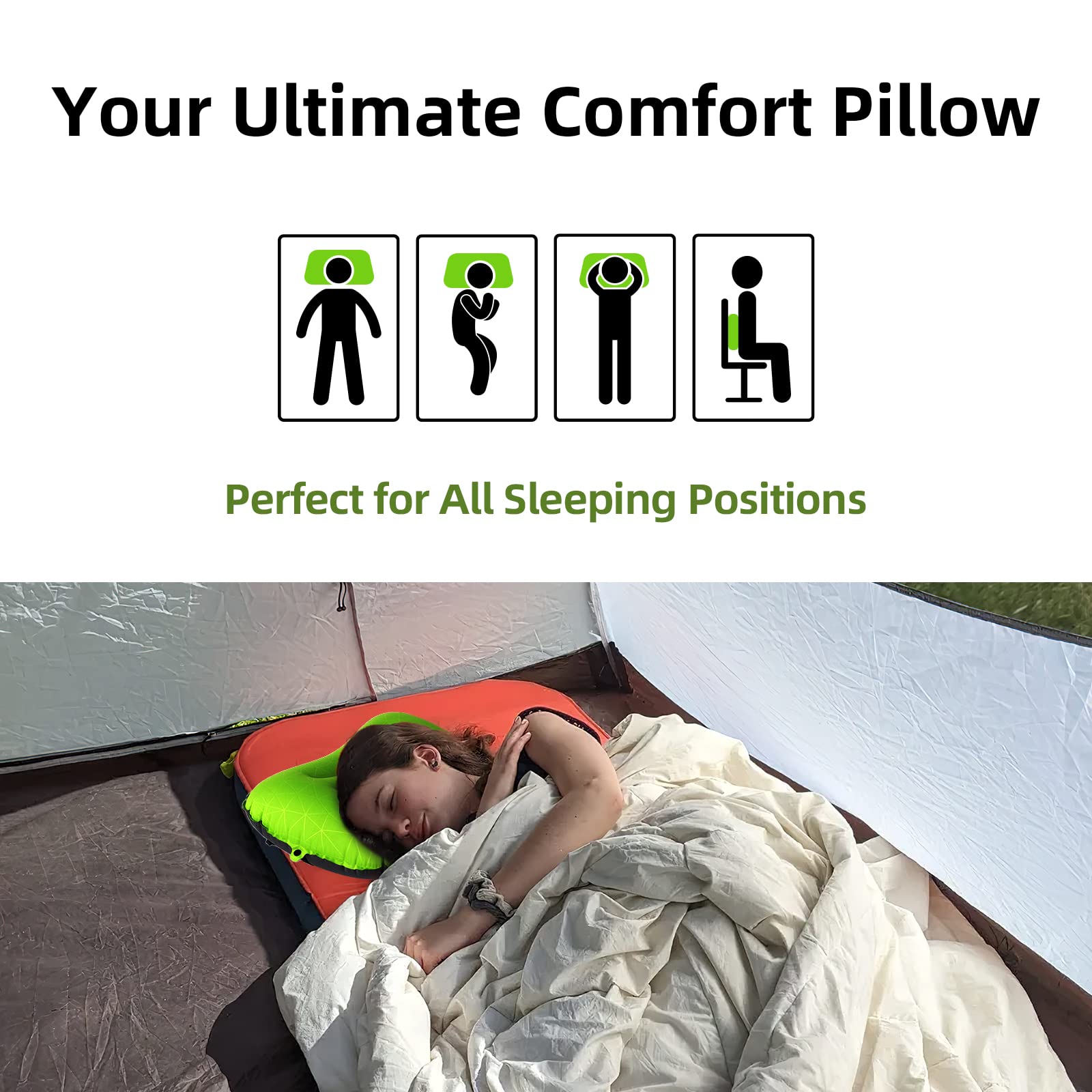 Crisonky Camping Pillow - Inflatable Pillow - Travel Pillows For Backpacking & Airplane, Lumbar Support 2.0 Blow Up Pillow, Ultr