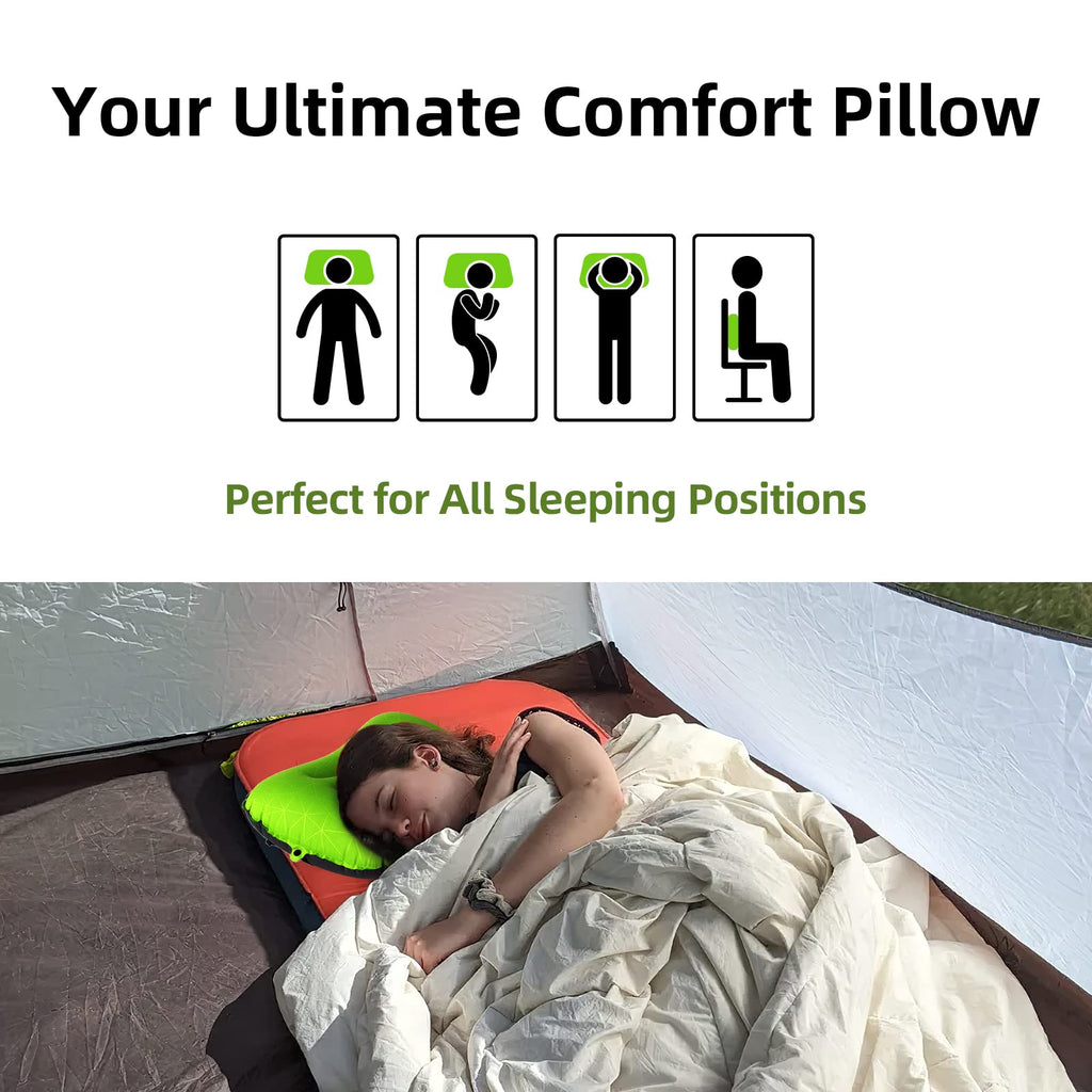 Crisonky Camping Pillow - Inflatable Pillow - Travel Pillows For Backpacking & Airplane, Lumbar Support 2.0 Blow Up Pillows, Ult
