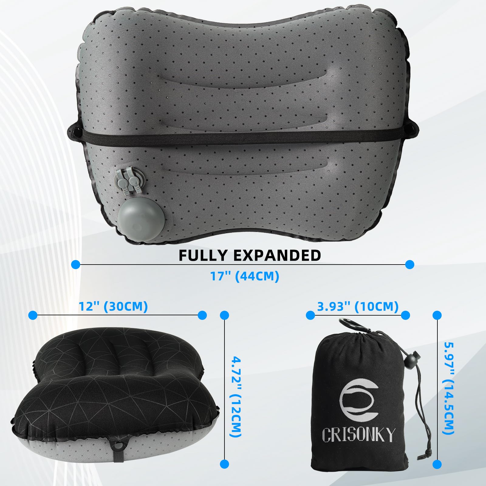 Camping Pillow With Built-In Pump - Inflatable Pillows - Travel Pillows For Backpacking & Airplane, Lumbar Support Blow Up & Pre
