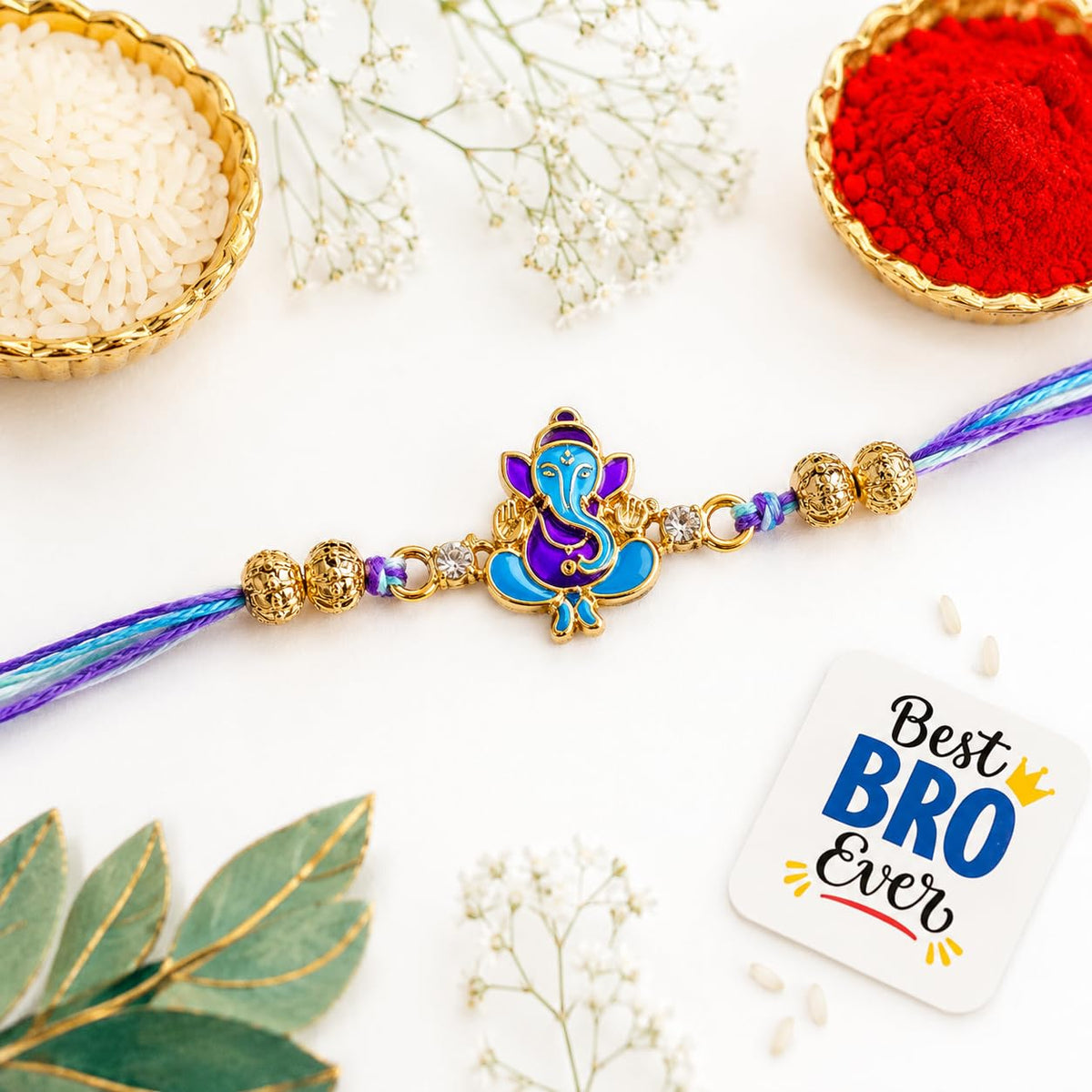 eCraftIndia Lord Ganesha Rakhi for Brother Bhaiya | Raksha Bandhan Rakhi for Bhai | Best Bro Ever Fridge Magnet | Roli Chawal Pa