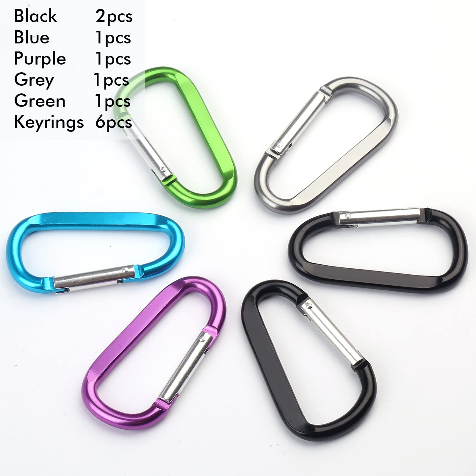 6Pcs Carabiner Caribeaner Clip,3'' Large Aluminum D Ring Shape Carabeaner Keychain Hook