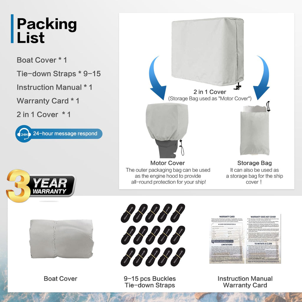 Vinpatio Trailerable Boat Cover, 600D Solution-Dyed Bass Boat Cover, 20-22 Ft Heavy Duty 100% Waterproof Boat Covers Fits V-Hull