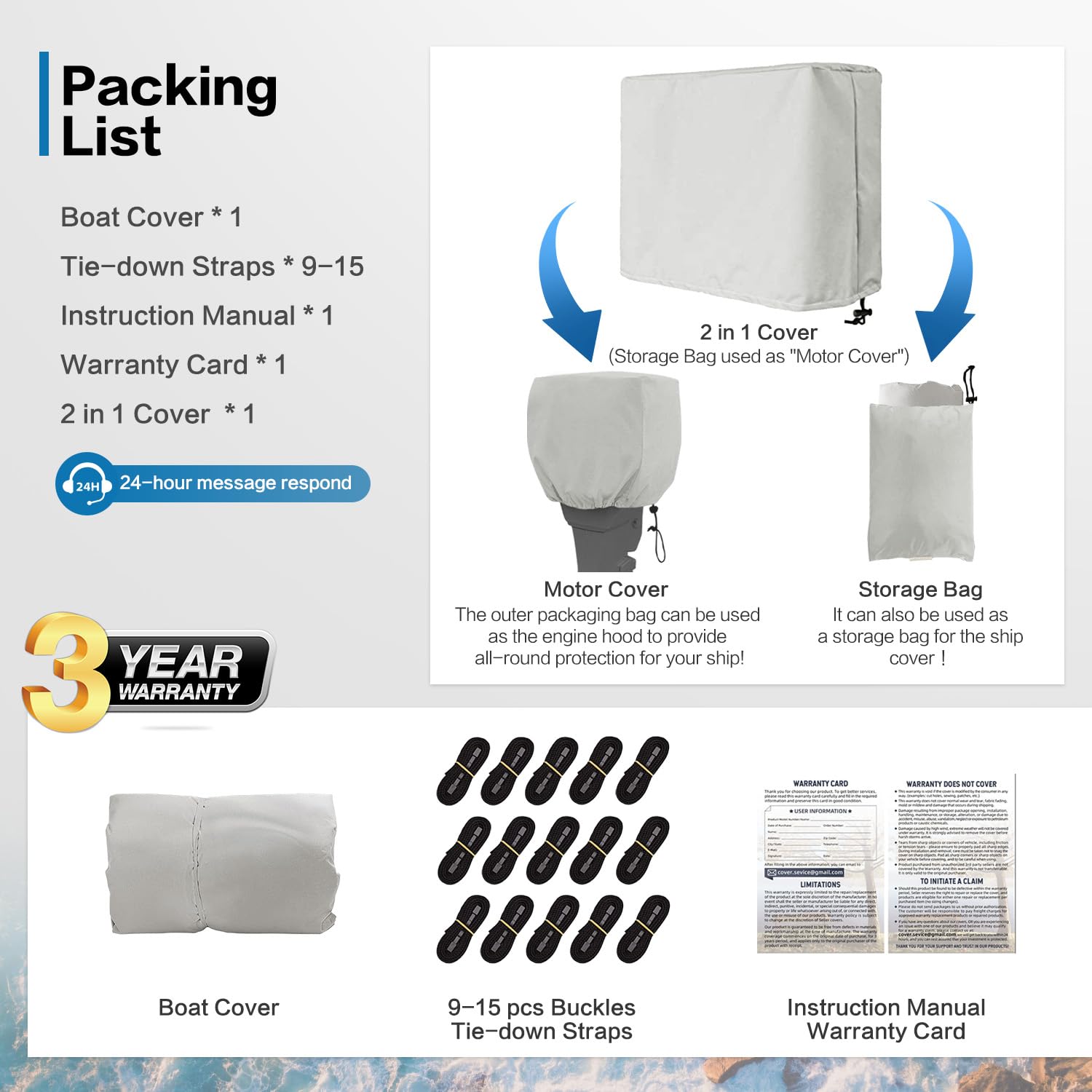 Vinpatio Trailerable Boat Cover, 600D Solution-Dyed Bass Boat Cover, 20-22 Ft Heavy Duty 100% Waterproof Boat Covers Fits V-Hull