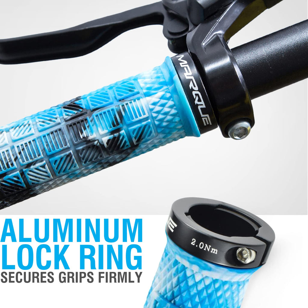 Marque Grapple Mountain Bike Handlebar Grips - Single Lock-On Ring Mtb And Bmx Bicycle Handle Bar With Non-Slip Grip (Glacer Blu