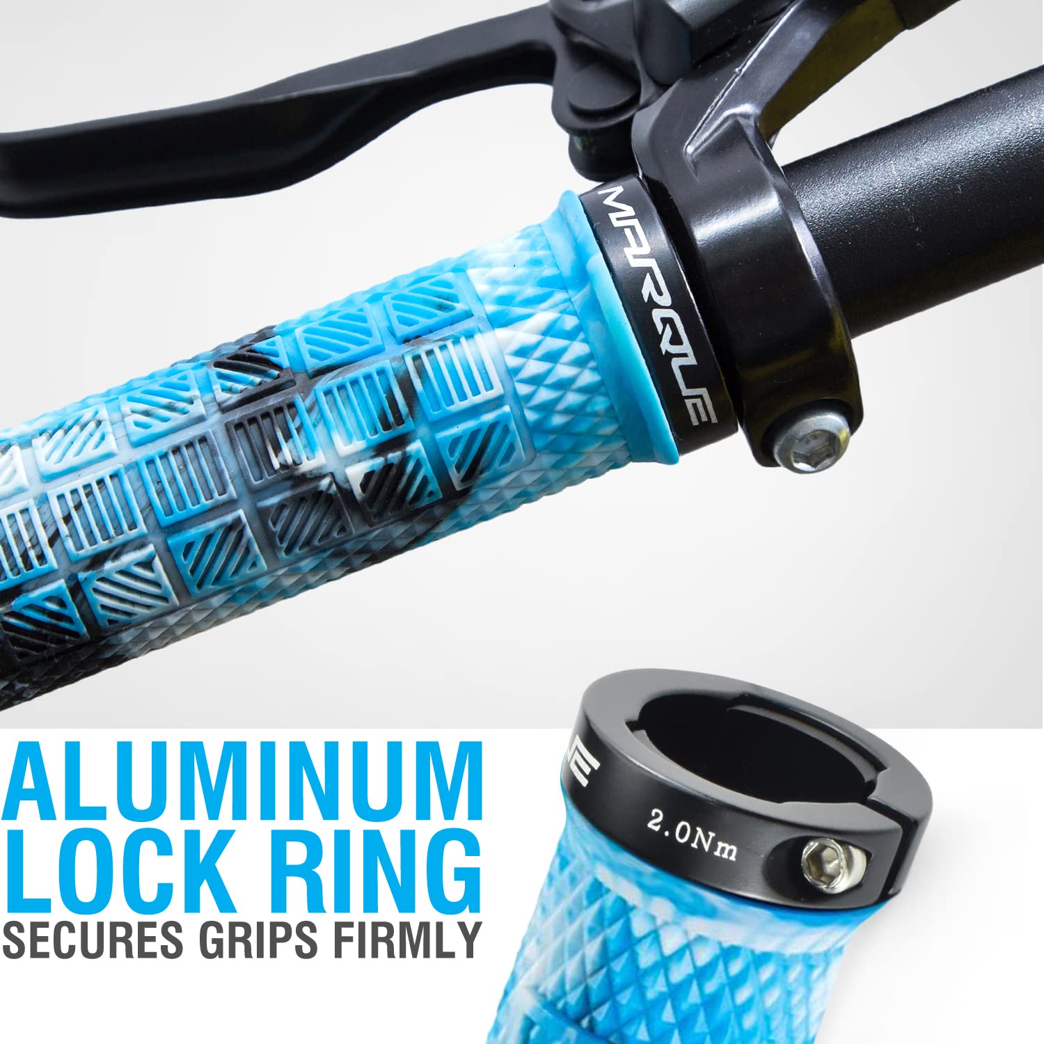 Marque Grapple Mountain Bike Handlebar Grips - Single Lock-On Ring Mtb And Bmx Bicycle Handle Bar With Non-Slip Grip (Glacer Blu
