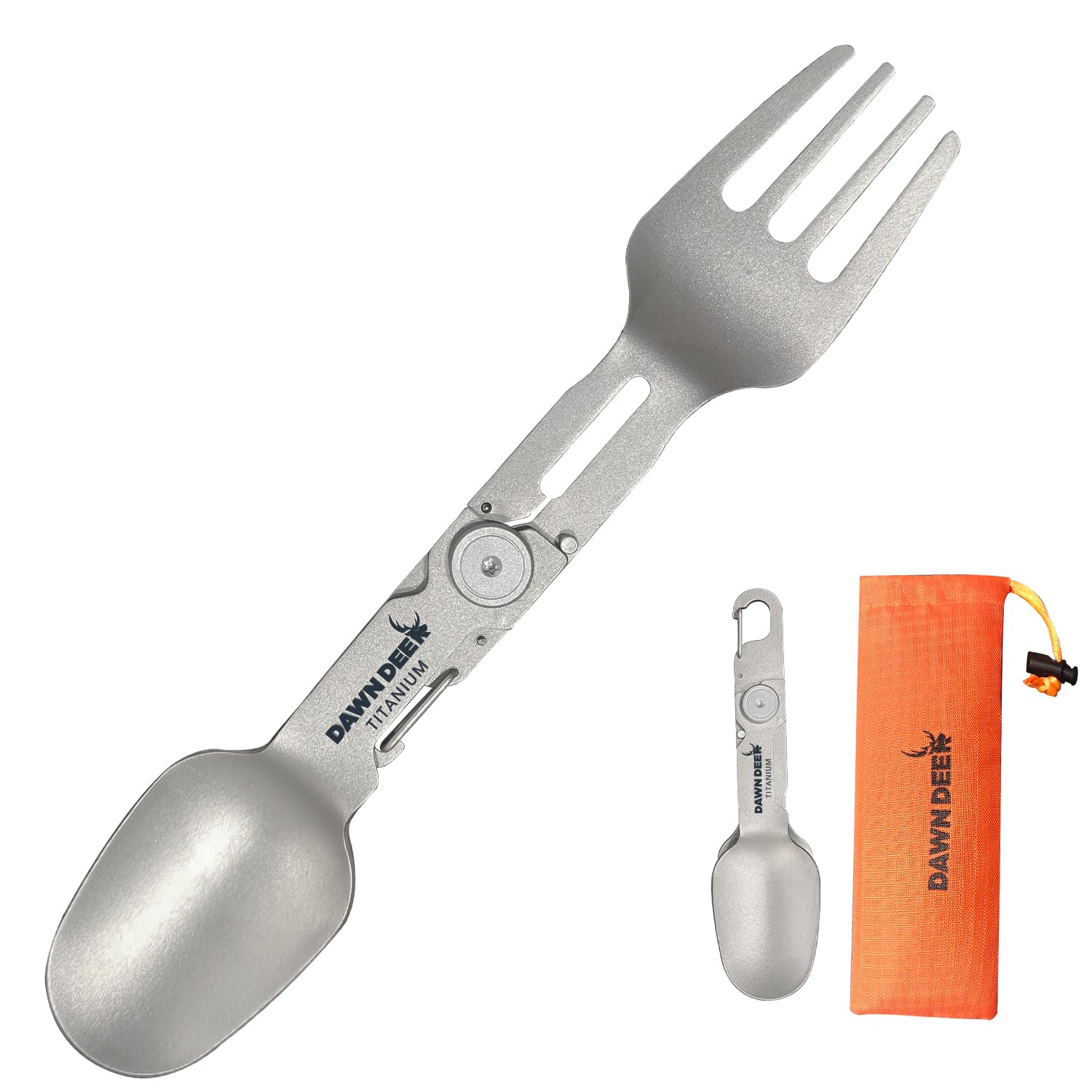 Dawn Deer Titanium Rotating Spork - 2-In-1 Folding Spoon And Fork For Camping, Hiking, Backpacking - Lightweight, Durable Travel