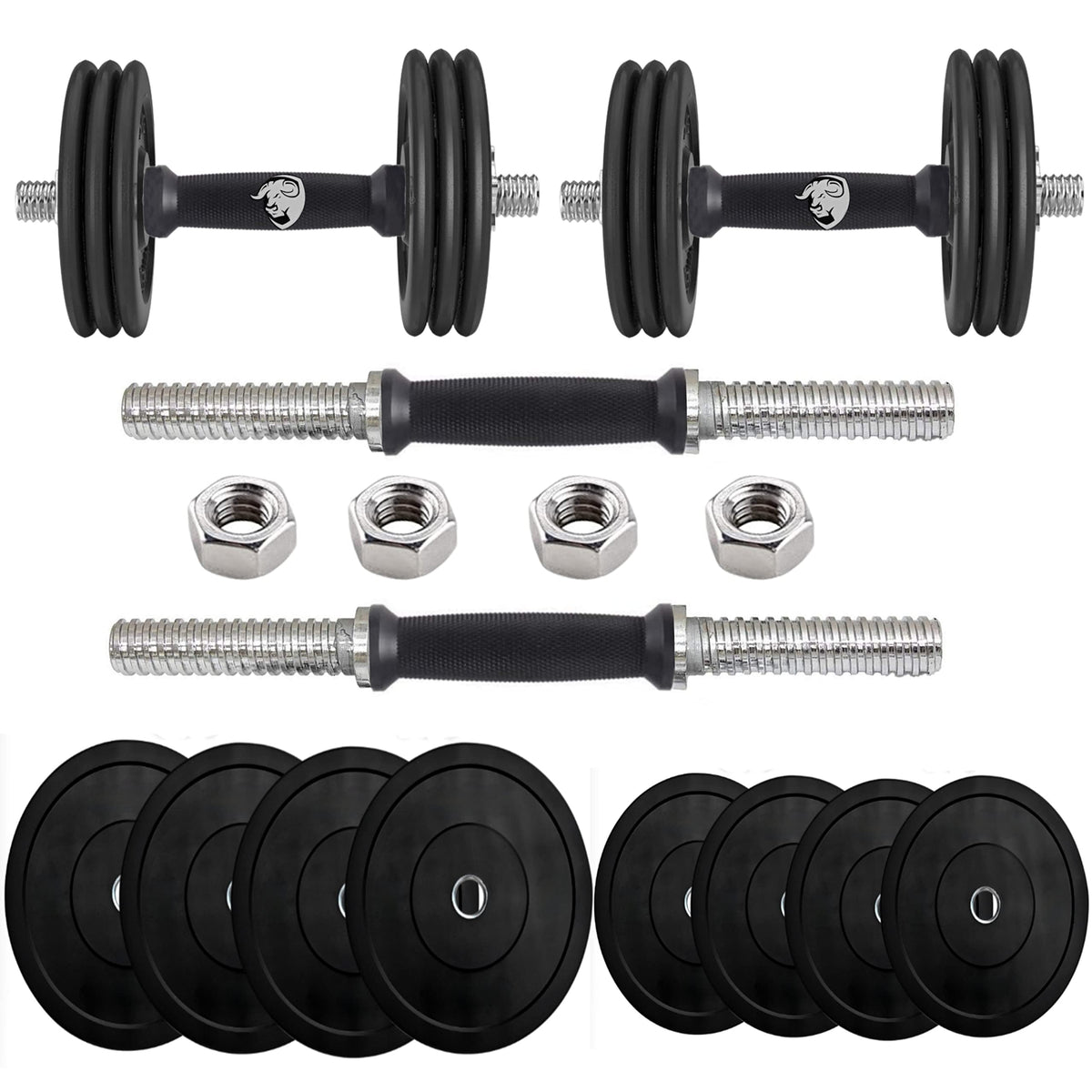 BULLAR Rubber Weight Plates 14 inches Steel Dumbbells rods 25mm Gym Equipment Set for Home Workout, Home Gym kit Rubber Plates C