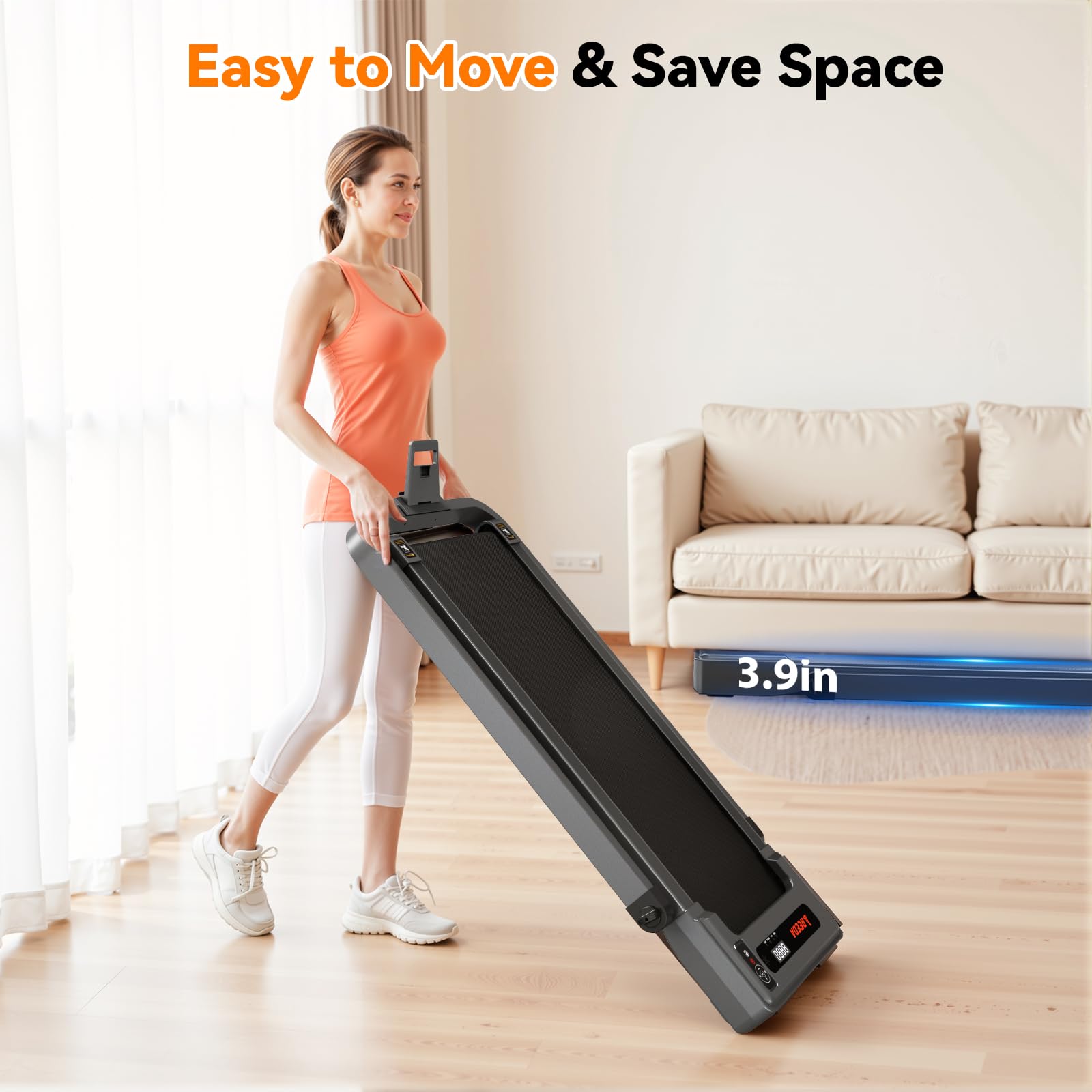 Walking Pad With Handle Bar, Foldable Treadmill Mini Under Desk Treadmill Walking Folding Treadmills For Home Small Running Pad