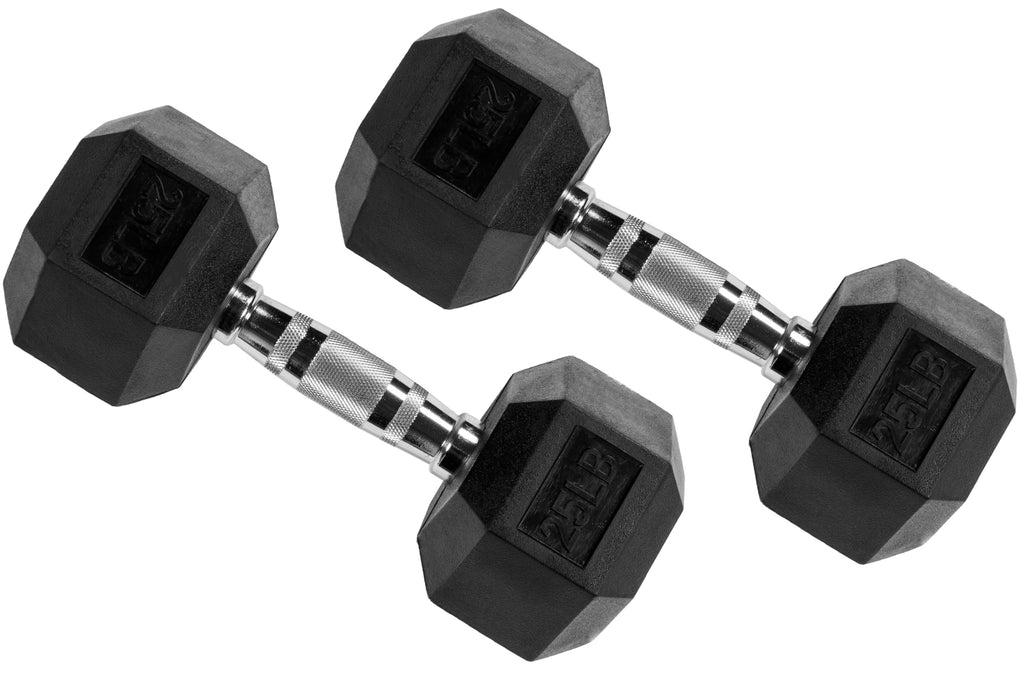Fitvids Rubber Encased Hex Dumbbell, 25Lb Pair