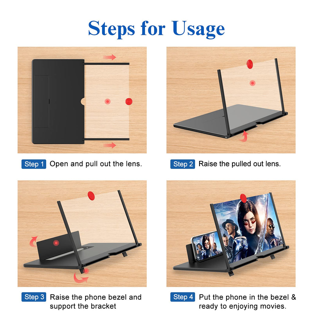 16 Screen Magnifier -3D Hd Mobile Phone Magnifying Projector Screen Enlarger For Movies, Videos, And Gaming-Foldable Phone Stand