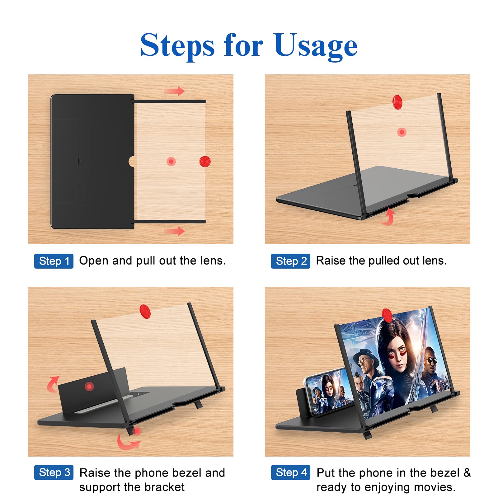 16 Screen Magnifier -3D Hd Mobile Phone Magnifying Projector Screen Enlarger For Movies, Videos, And Gaming-Foldable Phone Stand