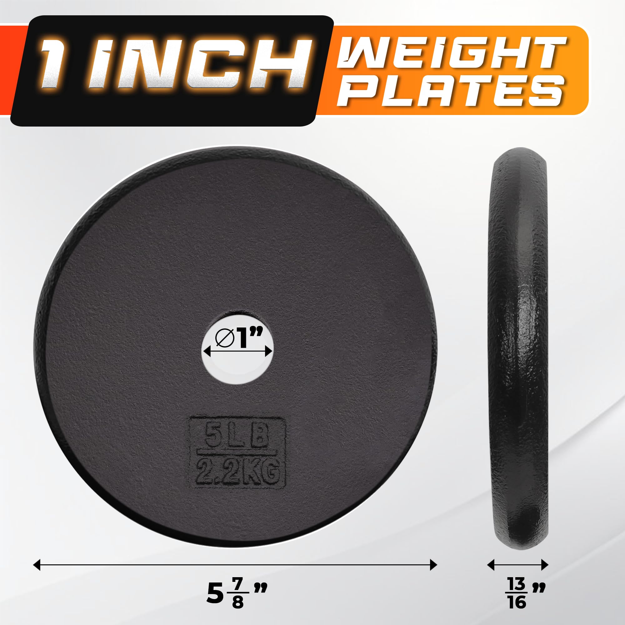 Yes4All Standard 1-Inch Cast Iron Weight Plates - 5Lbs X 4Pcs