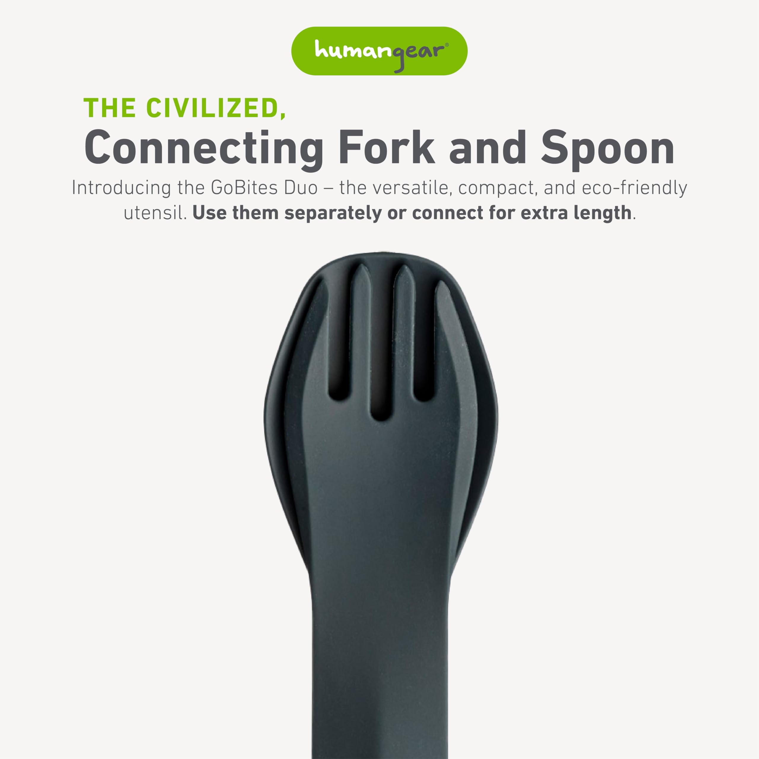 Humangear Gobites Duo | Travel & Camping Utensils | Portable & Convertible Dining Ware | Multi-Functional Spork, Gray