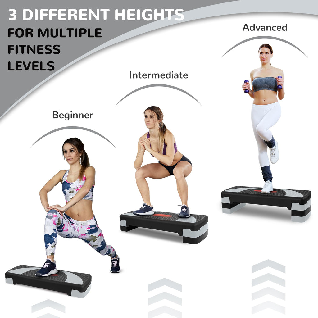 Fitvids Aerobic Step Platform, 3 Levels Adjustable Height Workout Step Platform for Exercise at Home, 4 Stackable Risers, Non-Sl