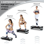Fitvids Aerobic Step Platform, 3 Levels Adjustable Height Workout Step Platform for Exercise at Home, 4 Stackable Risers, Non-Sl