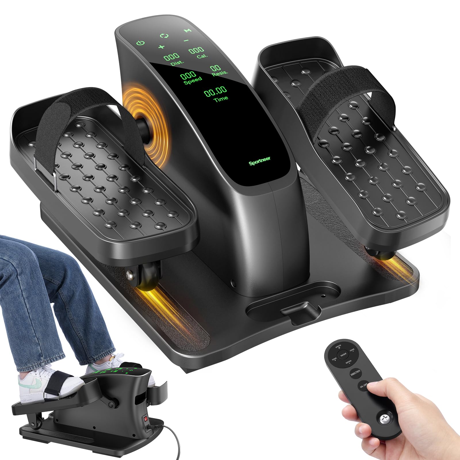 Sportneer Under Desk Elliptical Training Machines: Pedal Exerciser Electric 2 In 1 Auto Or Manual With 12 Adjustable Speeds Port
