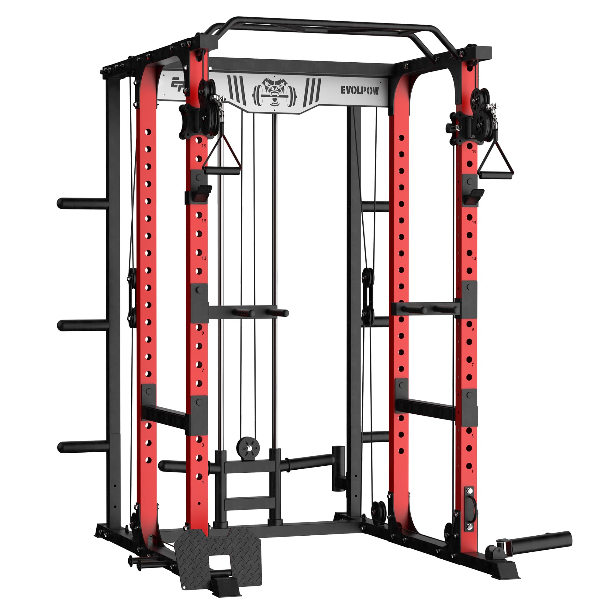 EVOLPOW Power Cage P3A, 1500LBS Multi-Function Power Rack with Adjustable Cable Crossover System and More Training Attachment, W